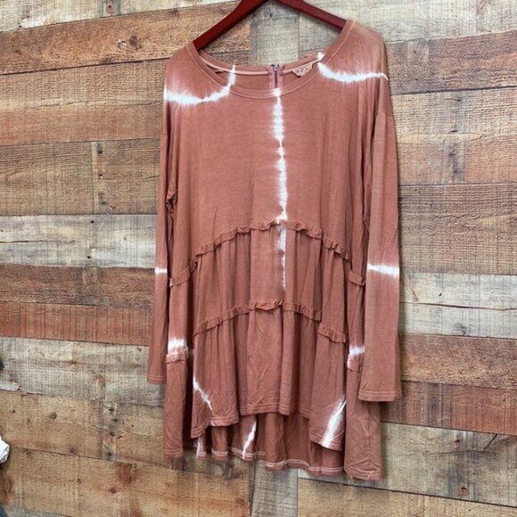 Pol Long Sleeve Tiered Tie-Dye Tunic Dress Large NWT - Picture 2 of 8